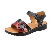 Cocila Sandalias De Tacón Bajo Ajuste Ancho Para Mujer 2026 Nuevas Prendas Vestir Verano, Pantuflas Antideslizantes Blanda Ancianos Con Gancho Inferior Edad Cuña Esparto (Black, 38) Barefoot