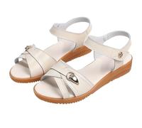 Cocila Sandalias De Tacón Bajo Ajuste Ancho Para Mujer Planas Antideslizantes Mujeres Edad Y Mayores En Verano Con Tacones Planos Cómodas Sandalia Negra (Beige, 35) Comodas Deportivas Women