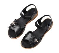 Cocila Sandalias De Tacón Bajo Ajuste Ancho Para Mujer Planas Antideslizantes Mujeres Edad Y Mayores En Verano Con Tacones Planos Cómodas Sandalia Negra (Black, 37) Trekking Caminar Calzado