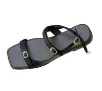 Cocila Sandalias De Tacón Bajo Cuña Para Mujer Con Tiras Y Punta Abierta Mujer, Cómodas, Cuadrada, Sin Cordones, Hebilla Ajustable En El Tobillo, Verano Marca (Black, 37) Negro Senderismo Planas