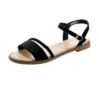 Cocila Sandalias De Tacón Bajo En Bloque Para Mujer Con Cinturón Una Palabra Mujer, Planas Hebilla Gamuza Niñas, Informales Correa Plana, Zapatillas, (Black, 39) Caminar Verano Women Sandals