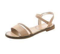 Cocila Sandalias De Tacón Bajo En Bloque Para Mujer Con Cinturón Una Palabra Mujer, Planas Hebilla Gamuza Niñas, Informales Correa Plana, Zapatillas, (Khaki, 38) Vestir Comodas Senderismo