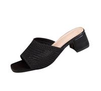 Cocila Sandalias De Verano Zapatos Tacón Pequeño Pantuflas Tejidas, Transpirables, Con Punta Abierta Y Cuadrada Tacones Mujer Plateadas Negras Tacon Azules Plata Dorados Rosa Fucsia Cangrejeras