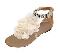 Cocila Sandalias Deportivas Ortopédicas Para Mujer String Mujeres Flower Shoes Summer Bead Flat Strap Buckle Ladies Sandals Espardeñas Zapatos De Verano Comodas Caminar Plastico Yute Piel