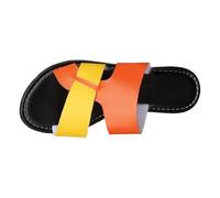 Cocila Sandalias Leather Wedge Plat Mule Planas De Verano para Mujer, Zapatos Playa Informales Una Sola Línea A Juego con Colores Invierno (Orange, 43) Suelo Goma Antideslizante Zapatillas Casa