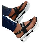 Cocila Sandalias Mujer Blancas De Cuña Con Tira Trasera Romanas Hebilla Y Punta Pinza Tacón Aterciopelado Para Doradas (Black, 37) Sandalia Dorada Plana Planas Verano Fiesta Boda Flip Flop