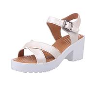 Cocila Sandalias Mujer Verano Comodas De Tacón Stilettos Tacones Zapatos Casual Transpirable Hasta Encaje Chunky Hawaiana Sandalia Oro (Beige, 37) Doradas Tacon Negro Cuñas Rosa Palo Ancho