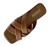Cocila Sandalias Mujer Verano De Vacacion Planas Cuero para Mujer, Tejido, Zapatillas Exteriores, Chanclas Punta Abierta Zapatos Baratos (Khaki, 38) Ortopedicas Animal Print Cross Stonefly Playa