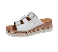 Cocila Sandalias Mujer Verano Plataforma Con Cuña Comodas Zapatillas De Para Primavera, Y Otoño, Una Sola Palabra, Pez, Uso Exterior, Romanas, Ligeras, Vacaciones En La (White, 38) Cuñas