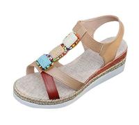 Cocila Sandalias Ortopédicas Para El Tiempo Libre De Plataforma Cuña Verano Mujer, Antideslizantes, Con Cuentas Arroz Y Gruesa, Colores A Juego. Esparto Mujer (Brown, 39) Comodas Sandalia Tacón