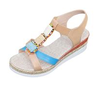 Cocila Sandalias Ortopédicas Para El Tiempo Libre De Plataforma Cuña Verano Mujer, Antideslizantes, Con Cuentas Arroz Y Gruesa, Colores A Juego. Esparto Mujer (Blue, 38) Trekking Sandalia Negras