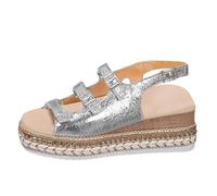 Cocila Sandalias Ortopédicas Para El Tiempo Libre De Plataforma Mujer Estilo Con Y Gruesa, Informales, Hebilla Cinturón Cabeza Redonda Deportivas (Silver, 37) Ortopedicas Trekking Beige Griegas
