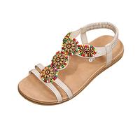 Cocila Sandalias Para Mujer Summer Beach Planas De Gladiador Transpirables Con Punta Abierta Playa, Antideslizantes, Verano, Panamá (Beige, 38) Verano Calzado Juanetes Cuero Yute Zapatos