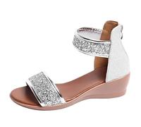 Cocila Sandalias Para Mujer Summer Beach Planas De Gladiador Women'S Classic Heels Sandals Open Toe High Heel Zipper Back Platform Low Block Chunky Dress Shoes Fucsia (Silver, 42) Ortopedicas