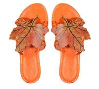 Cocila Sandalias Planas para Mujer Zapatillas De Mujer, Chanclas Verano Antideslizantes, con Diseño Hojas, Playa Y Ocio. Invierno (Orange, 43) Goma 37 Piscina Stonefly Popa Ancho Especial Negras