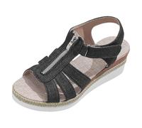Cocila Sandalias Verano De Mujer Talla Grande Mujer, Nuevas Casuales Con Pez, Planas A Juego Colores, Zapatos Playa Retro, Huecas Para Sandalia Roja (Black, 39) Negro Women Sandals Summer