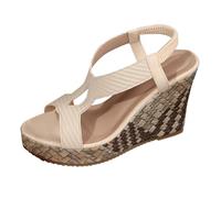 Cocila Sandalias Verano De Mujer Talla Grande Para Mujer, Con Pez, Estilo, Exteriores, Vacaciones, Transpirables, Gruesa, Tacón Cuña, Elásticas, Cómodas E Informales. Cuñas Esparto (Beige, 42)