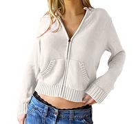 Cocila Sudadera Blanca Mujer Mujeres Zip Up Manga Larga Crop Hooded Tops Acanalado Knit Cropped Hoodie Jacket Cute Sweater Pullover (Blanco, M) Chaqueta De Chandal Invierno Forro Polar Sin