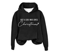 Cocila Sudadera con Cremallera Mujer Just A Girl Who Loves Christmas Navidad para Mujer, Cuello, Camisetas Divertidas Navidad, Regalos (Negro, L) Chaquetas Invierno Sudaderas Capucha Polar