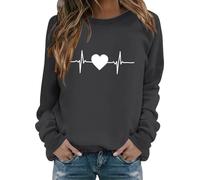 Cocila Sudadera Deporte Mujer Camisetas De San Valentín para Mujer, Sudaderas Casuales Holgadas Manga Larga con Estampado Corazón Y Amor (Negro, S) Abierta Oversize Marron Cremallera Negra Sin