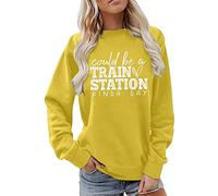 Cocila Sudadera Deporte Mujer De para Podría Ser Una Estación Tren con Cuello Y Estampado Día Amable Manga Larga (Amarillo, XXL) Rayas Sweatshirt Sin Capucha Marron Pijama Roja Sudaderas