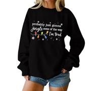 Cocila Sudadera Deporte Mujer Navideña para Probablemente Solo Voy A Tintinear En Algún Lugar del, Camiseta Gráfica De Manga Larga Y Cuello (Negro, M) Sudaderas Invierno Sin Capucha Gris