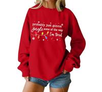 Cocila Sudadera Deporte Mujer Navideña para Probablemente Solo Voy A Tintinear En Algún Lugar del, Camiseta Gráfica De Manga Larga Y Cuello (Rojo, XXXL) Sudaderas Tallas Grandes Sin Capucha