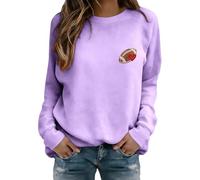 Cocila Sudadera Deportiva Mujer De con Bordado Fútbol, Estilo Casual, Cuello Y Manga Larga, Ideal para Aficionadas Al Fútbol. (Light Violet, XL) Ropa Sudaderas Sin Capucha Rayas Invierno Running