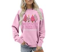 Cocila Sudadera Fina Deporte Mujer Christmas Trees Sweatshirt Womens Funny Tree Camping Casual Fall Pullover Tops (Rosa, L) para Talla Grande Sudaderas Algodón Rayas Roja Negra Sin Capucha De