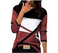 Cocila Sudadera Fina Deporte Mujer Top De Manga Larga con Estampado Bloques Colores Geométricos Cuello Informal A La para (Rojo, M) Sudaderas Deportivas Invierno Blancas Morada Basica Oversize