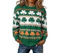 Cocila Sudadera Mama Camisetas De San Patricio para Mujer, Sudaderas Irlandesas Manga Larga con Cuello, Tops Holgados del Día (Rojo, S) Algodon Mujer Ropa Sin Capucha Blanca Navidad Forro Polar