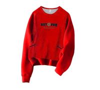 Cocila Sudadera Mama con Bolsillo Grueso Y Forro Bordado Estilo Francés Retro (Red, XXL) Sudaderas De Mujer Oversize Beige Ladies Jumpers Navideña Naranja Invierno Polar Tallas Grandes Rosa Gris