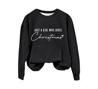 Cocila Sudadera Mama Just A Girl Who Loves Christmas De Navidad para Mujer, Cuello, Camisetas Divertidas Navidad, Regalos (Negro, XXL) Deporte Mujer Invierno Sudaderas Suéter Negro Azul Marino
