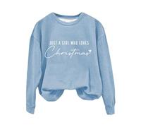 Cocila Sudadera Mama Just A Girl Who Loves Christmas De Navidad para Mujer, Cuello, Camisetas Divertidas Navidad, Regalos (Cielo Azul, M) Sudaderas Mujer Deporte Lila Beige Polar Negra Basica