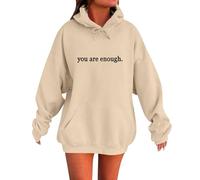 Cocila Sudadera para Mujer con Capucha Eres Suficiente Detrás De Mí Gráfica (Caqui, XXXXXL) Chaqueta Fina Hoodie Sudaderas Abrigos Cortos Tallas Extra Grandes Chandal Amarillo Rock Larga