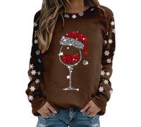 Cocila Sudadera Rayas Mujer Suéter De con Estampado Navideño, Cuello, Corte Holgado, Manga Larga, Ideal para Entrenar. Combina Jeans Rojos. (Café, XL) Sudaderas Cortas Navideña Chica