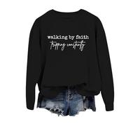 Cocila Sudadera Rayas Mujer Walking by con Estampado De Y Cuello, Informal, (Black, XXXL) Sudaderas Marron Grande Cremallera Polar Blanca Primavera Navidad Negras Deporte Halloween Vestido