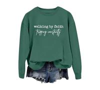 Cocila Sudadera Rayas Mujer Walking by con Estampado De Y Cuello, Informal, (Blackish Green, L) Sudaderas Deportivas Invierno Gris Navideña Navidad Pijama Navideñas Largas Lila Blanca Sin