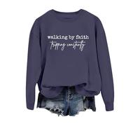 Cocila Sudadera Rayas Mujer Walking by con Estampado De Y Cuello, Informal, (Navy, XXL) Larga Sudaderas Navidad Roja Cremallera Pijama Blanca Negra Sin Capucha Vestir Azul Jersey Cenefas Basica