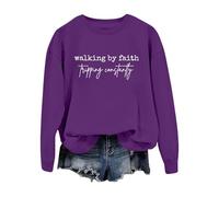 Cocila Sudadera Rayas Mujer Walking By Con Estampado De Y Cuello, Informal, (Purple, Xxl) Larga Algodon Sudaderas Para Navidad Azul Tallas Grandes Morada Chaqueta Running Invierno Blanca Basica