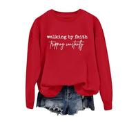 Cocila Sudadera Rayas Mujer Walking by con Estampado De Y Cuello, Informal, (Red, XL) Fina Sweatshirt Sudaderas Navidad San Valentin Cremallera Halloween Negra Basica Blanca Térmica Roja