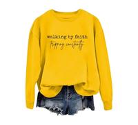 Cocila Sudadera Rayas Mujer Walking by con Estampado De Y Cuello, Informal, (Yellow, XXXL) Deporte Ropa Sudaderas Sin Capucha Blanca Blancas Amarilla Ancha Vestido Naranja Largas Navidad Gran