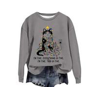 Cocila Sudaderas Deporte Mujer Sudadera con Estampado Navideño para Mujer, Soy Todo Lo Que Y Eso Es Todo. Suéter Cuello Gráfico, Camisetas De Manga Larga, Divertida (Grey, S) Sin Capucha Casual