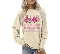 Cocila Sudaderas Deportivas Mujer Sin Capucha Christmas Trees Sweatshirt Womens Funny Tree Camping Casual Fall Pullover Tops (Beige, L) Deporte Sudadera Roja Cremallera Navideña Algodon Basica