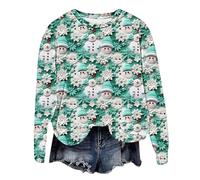 Cocila Sudaderas Deportivas Mujer Sin Capucha Sudadera Navideña De Manga Larga Informal con Cuello Y Estampado Papá Noel, Muñeco Nieve Cachorro para (Verde, M) Oversize Algodon Rosa Marron