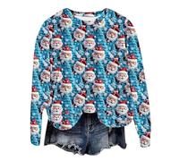 Cocila Sudaderas Deportivas Mujer Sin Capucha Sudadera Navideña De Manga Larga Informal con Cuello Y Estampado Papá Noel, Muñeco Nieve Cachorro para (Cielo Azul, L) Invierno Cortas Blanca Rosa