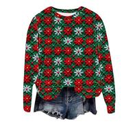 Cocila Sudaderas Deportivas Mujer Sin Capucha Sudadera Navideña De Manga Larga Informal con Cuello Y Estampado Papá Noel, Muñeco Nieve Cachorro para (Rojo, S) Deportiva Negras Amarilla Amarillas
