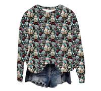 Cocila Sudaderas Deportivas Mujer Sin Capucha Sudadera Navideña De Manga Larga Informal con Cuello Y Estampado Papá Noel, Muñeco Nieve Cachorro para (Blanco, L) Tallas Grandes Vestir Gimnasio
