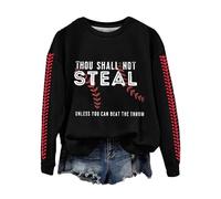 Cocila Sudaderas Deportivas Mujer Sudadera Retro con Estampado De Béisbol Que No Robarás A Menos Puedas Vencer El (Negro, XXL) Sin Capucha para Blanca Negras Lilas Cremallera Running Deporte