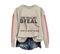 Cocila Sudaderas Deportivas Mujer Sudadera Retro con Estampado De Béisbol Que No Robarás A Menos Puedas Vencer El (Beige, L) Algodon Oversize Finas Gris Lisas Granate Navidad Navideñas para